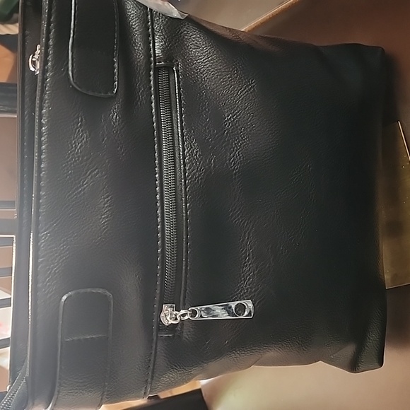 Black W/ Blue Stonewashed Denim Rhinestone Studded Shoulder Bag NWOT - Picture 5 of 11